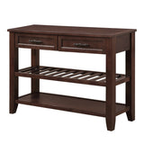 Console Sofa Table with 2 Storage Drawers and 2 Tiers Shelves, Mid-Century Style 42'' Solid Wood W120284583