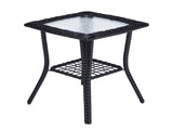 Outdoor Wicker Side Table, Rattan End Table with Glass Top, Patio Coffee Bistro Table for Indoor 93086851