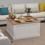 31.5" Farmhouse Coffee Table, Square Wood Center Table Hinged Lift Top, Rustic Cocktail Table W282P160415