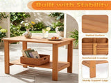 2-Tier Eucalyptus Wood Patio Side Table, Rustic Outdoor End Table with Slatted Tabletop & Bottom 67775423