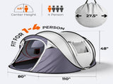 4 Person Pop Up Tent for Camping, Waterproof Instant Family Tent with Front Awning, Automatic Tent 60135148