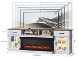 Brown Top Washed White Cabinet Fireplace TV Stand for 36 Inch Insert, 2 Doors 2 Drawers 1 Shelf 57996039