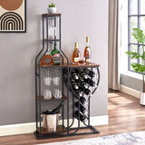 ZNTS 11 Bottle Wine Bakers Rack, 5 Tier Freestanding Wine Rack with Hanging Wine Glass Holder and Storage W2167130778