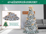 6 FT Snow Flocked Pre-lit Artificial Pop Up Christmas Tree with 100 Warm Lights and Golden Ornaments 77360414