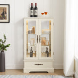 Glass Cabinet Lighted Glass Cabinet Curio Display Cabinet with Adjustable Glass Shelves 2 Doors and W2275P178889