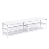 Full size Metal Platform Bed with Two-Tier Storage Shelves, Wooden Storage Cabinet, White N737P199334K