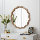 23.62 inches Wood Round Wavy Wall Mirror Round Wall Mirror Scalloped Mirror -Large Decorative Wood W2295P290646