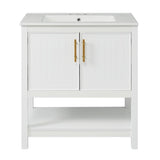 30-Inch White Bathroom Vanity with Ceramic Sink and Versatile Storage - Ideal for Small Bathrooms WF325888AAK