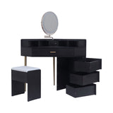 Black Dressing Table Stool Set, removable mirror, tri-color illuminated mirror, four drawers with 17557811