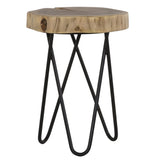12" Acacia Wood End/Side Table, Living Room Accent Stool, Iron Hairpin Legs, Home Dcor, Brown/Black B011P198366
