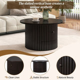 Round Coffee Table for Living Room in Dark Brown, Farmhouse Coffee Table a Drawer, Center Table N735P242922D