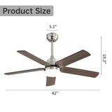 42 Inch Ceiling Fan 5 Blades Noiseless Reversible Dc Motor Remote Control With Led Light W882P254259