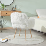 ZNTS WHITE Faux Fur Upholstered Make up chair Side Dining Chair with Metal Leg W2069P174778