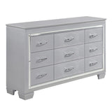 Modern Glam Silver Finish 1pc Nine Drawers Dresser Faux Alligator Textured Drawers Fronts Faux B011P149828
