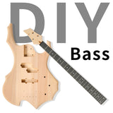 ZNTS DIY 4 String Flame Shaped Style Electric Bass Guitar Kits with Mahogany Body, Maple Neck and 31080404