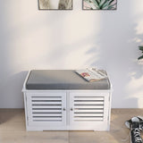 Shoe Storage Bench with Padded Seat Cushion, Entryway Bench with 2 Barn Doors-White W282P144349