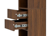 Tall Narrow Bookshelf, Slim Floor-Standing Storage Cabinet with 2 Drawers & 5 Open Shelves, Display W331P485806
