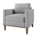 ZNTS Classic Linen Armchair Accent Chair with Bronze Nailhead Trim Wooden Legs Single Sofa Couch for WF298023AAE