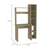 ZNTS Light Oak 6-Shelf Writing Desk with Built-in Bookcase B06280289