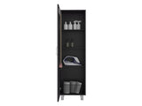 Vernon Slim Storage Cabinet with 4-Tier Shelf and Broom Hangers, Black Wengue B097P474306