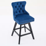 Swivel Velvet Barstools with Button Tufted Decoration and Wooden Legs, and Chrome Nailhead Trim, W1143P241331