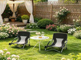 Black Set of 2 Folding Beach Chairs with Mesh Back Carry Bag & Cup Holder for Outdoor Camping Lawn 29944345