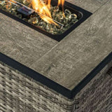 Beige Rattan Fire Pit Table with Tank Holder and Ceramic Tile Tabletop W853P202196