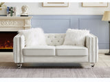 Beige, Two-seater Sofa, Velvet Crystal Buckle Upholstery Sofa, Crystal Feet, Removable Cushion, Two 93846557