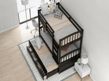 Twin over Twin Wood Bunk Bed with Trundle and Drawers, Espresso 34668938