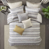 Oversized Chenille Jacquard Striped Comforter Set with Euro Shams and Throw Pillows B035128973