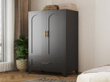 60" Tall Metal Wardrobe Cabinet with 1 Drawer and Hanging Rod, 2 Doors Wardrobe Closet with Shelf 12107111