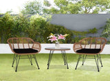 3 pcs Wicker Rattan Patio Conversation Set with Tempered Glass Table Flaxen Yellow 36303696