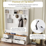 ON-TREND Elegant Wide Hall Tree with 5 Hooks, Versatile Entryway Lift Top Storage Bench with 2 N721P234409K