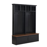 Farmhouse 4-in-1 Hall Tree with Wood Grain Bench, Mudroom Versatile Coat Rack with N721P205660B