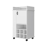 ZNTS Allandale 1-Door Bar Cart with Wine Rack and Casters White B062111720