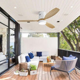 52 Inch Flush Mount Ceiling Fan DC 3 Solid Wood Fan Blade Noiseless Reversible Motor Remote Control W934P146081