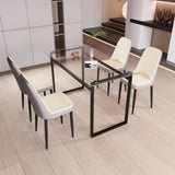 51" 4 person glass dining table set, kitchen set with black metal leg dining table and chairs, 44634513