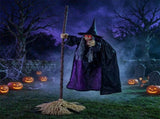 6.6 FT Halloween Animatronic Flying Witch on Broom, Sound Activated with Flashing Red Eyes & 72248094