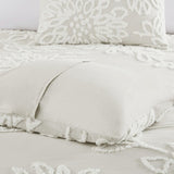 3 Piece Tufted Cotton Chenille Floral Comforter Set Off-White King/Cal King B035128916