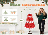 5FT Red & White Drooping Tree, 303 PVC Tips, 100 Warm White Lights with 8 Modes & Remote, US Plug 56142860