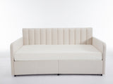 Flora Upholstered Daybed with 2 Drawers, Twin, Ivory Velvet, Ribbed Tufted Backrest, Daybed in B083P156245