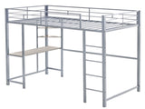 Twin Size Metal Loft Bed with Desk and Storage Shelves, 2 Built-in Ladders & Guardrails, Loft Bed 37145226