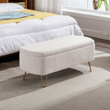 ZNTS Ivory White Storage Ottoman for End of Bed Gold Legs, Modern Ivory White Faux Fur Entryway W117082032