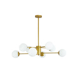 Modern 8-Light Gold Chandelier with White Glass Globe Shades, Mid-Century Branching Design, Elegant W1340P211849