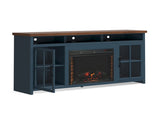 74 inch Fireplace TV Stand Console for TVs up to 85 inches, Minimal Assembly, Blue Denim and Whiskey B108P160234