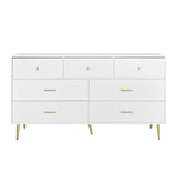 Seven Drawers Large Chest of Drawer Cabinet with Golden Handle and Golden Legs White Color W2139P143414