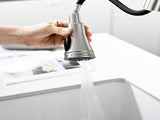 3 Hole Brushed Nickel Bridge Kitchen Faucet with Down Sprayer,2 Handle Faucet for Kitchen Sinks W1932P186913