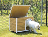 Large Wooden Outdoor Dog House, Waterproof Roof, Elevated Floor, Adjustable Plastic Feet, Yellow W142763833