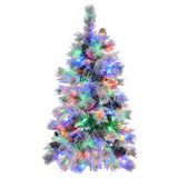 4FT Pre-Lit Spruce Snow Flocked Christmas Tree with Pine Cones, Artificial Xmas Tree with 170 Branch N704P198466A