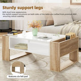 ON-TREND High Glossy Coffee Table with 2 Drawers, Practical Two Tone Center Table with Hidden N721P205792K